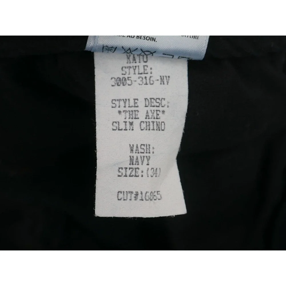 KATO The Axe Slim Chino Pants Navy Denim Stretch Men's 36x33 Made In USA